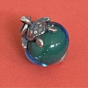Retired James Avery silver sea turtle glass art finial bead charm